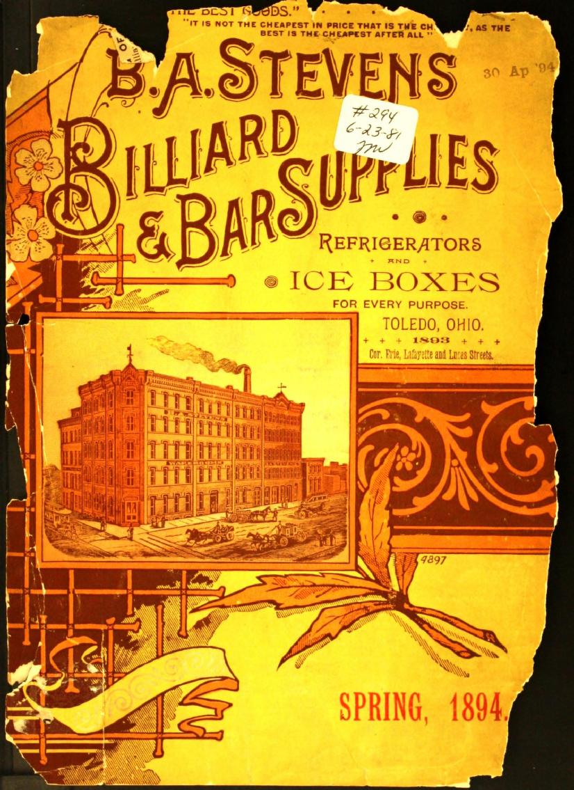 B. A. Stevens Billiard and Bar Supplies 1894